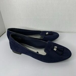 Fioni Navy Blue Faux Suede Tassel Loafers Size 6.5